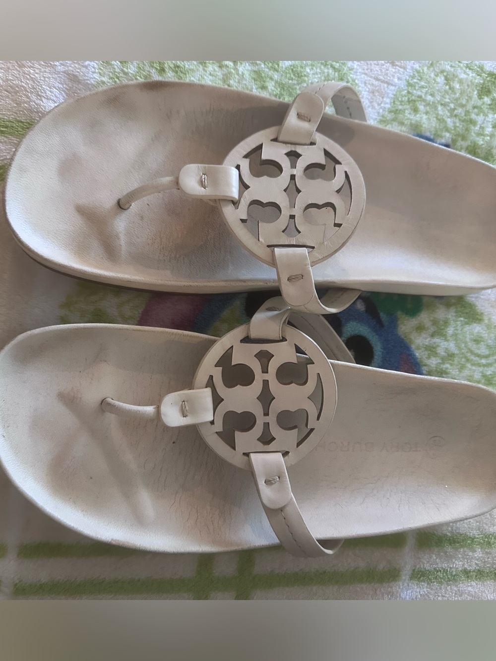 Tory Burch White Logo Thong Sandals